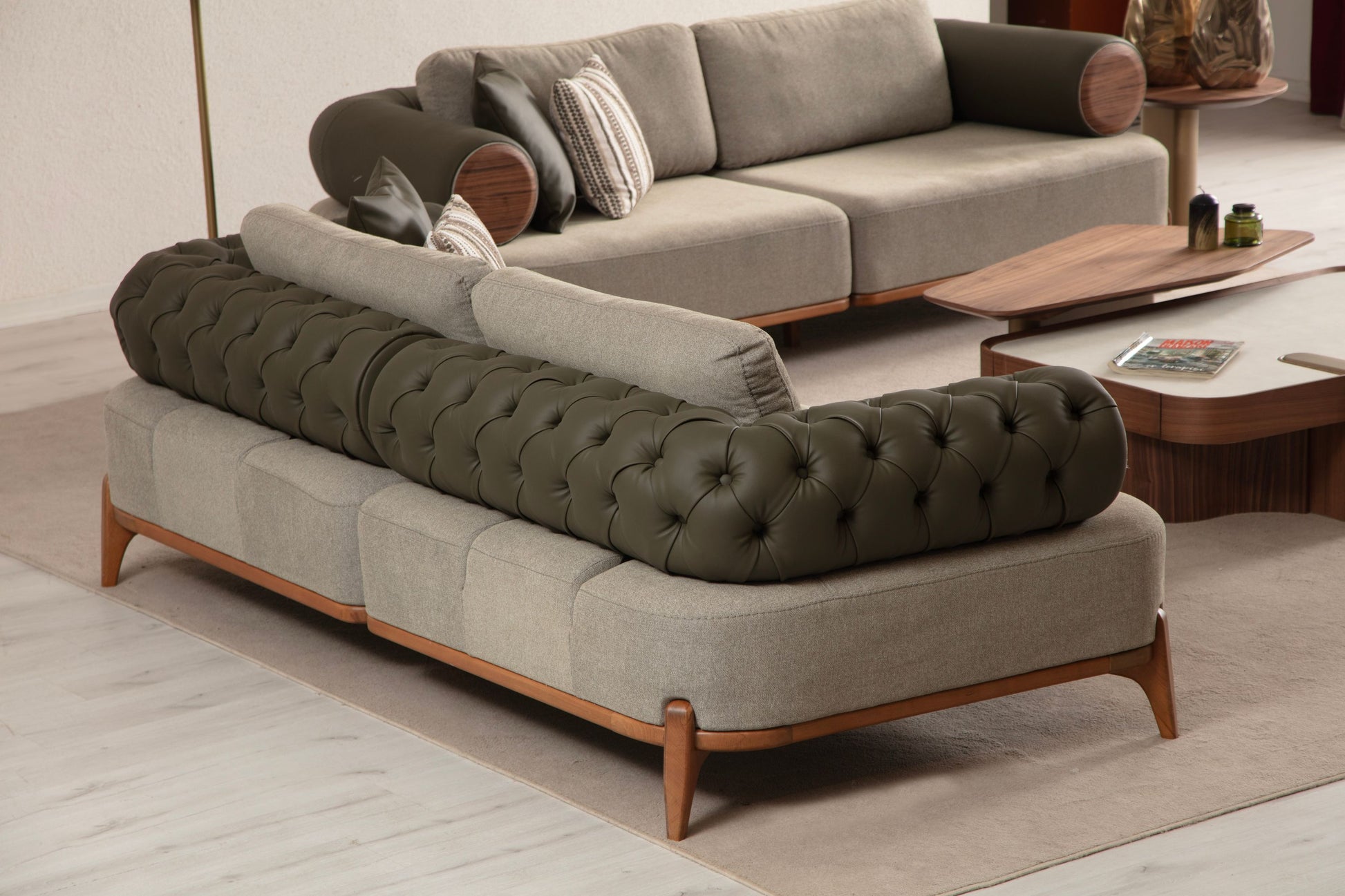 Sitzgruppe/Sofa Set - Wohnzimmergarnitur "Nova" 3+3+1 - Khakigrün - Nobelaa