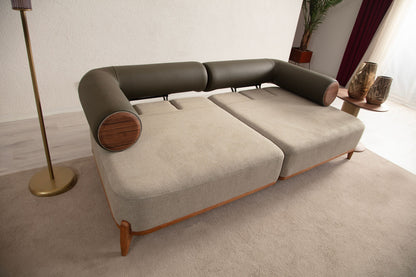 Sitzgruppe/Sofa Set - Wohnzimmergarnitur "Nova" 3+3+1 - Khakigrün - Nobelaa