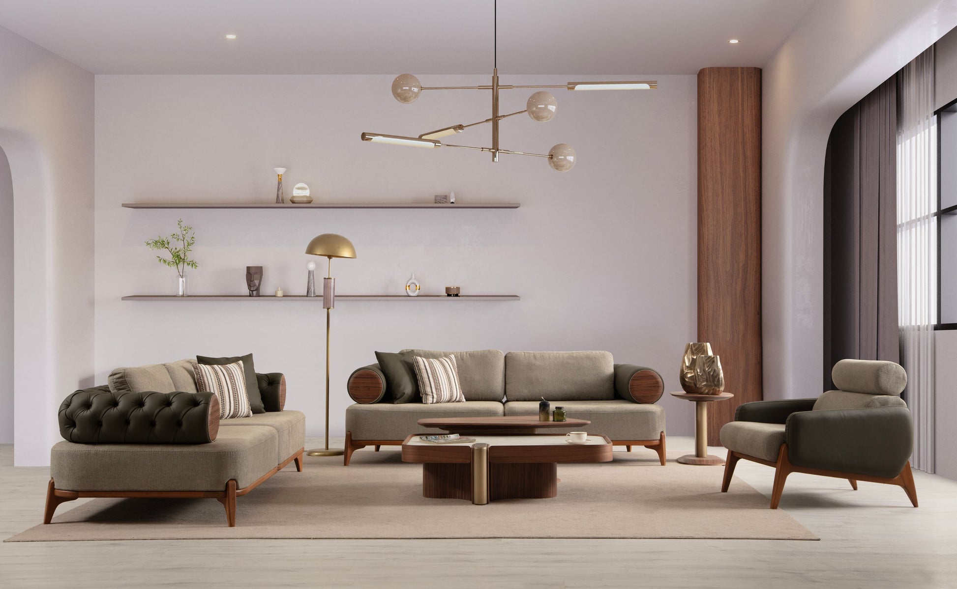 Sitzgruppe/Sofa Set - Wohnzimmergarnitur "Nova" 3+3+1 - Khakigrün - Nobelaa