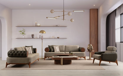 Sitzgruppe/Sofa Set - Wohnzimmergarnitur "Nova" 3+3+1 - Khakigrün - Nobelaa
