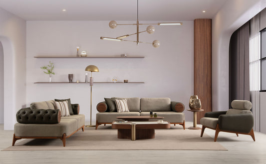 Sitzgruppe/Sofa Set - Wohnzimmergarnitur "Nova" 3+3+1 - Khakigrün - Nobelaa