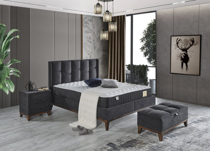 Schlafzimmer-Set "Rina" – Bett mit Bettkasten und Matratze , Nachttisch, Bettbank