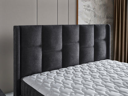 Schlafzimmer-Set "Rina" – Bett mit Bettkasten und Matratze , Nachttisch, Bettbank