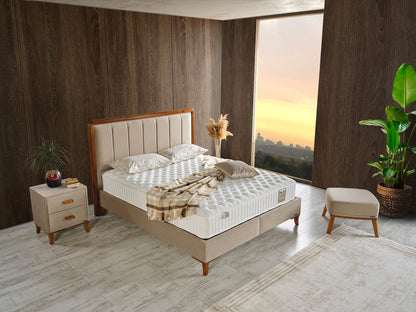 Schlafzimmer-Set "Rovina" – Bett mit Bettkasten und Matratze , Nachttisch, Hocker