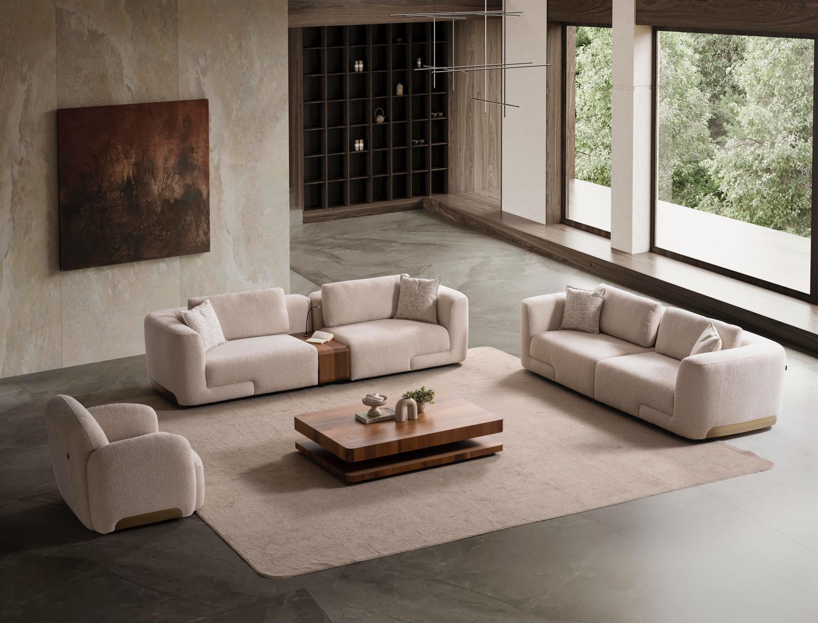 Sitzgruppe/Sofa Set - Wohnzimmergarnitur "Scilla" 3+3+1 + Mittelkonsolentisch - Beige - Nobelaa