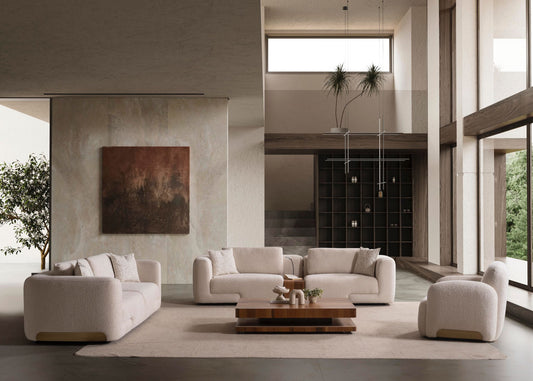 Sitzgruppe/Sofa Set - Wohnzimmergarnitur "Scilla" 3+3+1 + Mittelkonsolentisch - Beige - Nobelaa