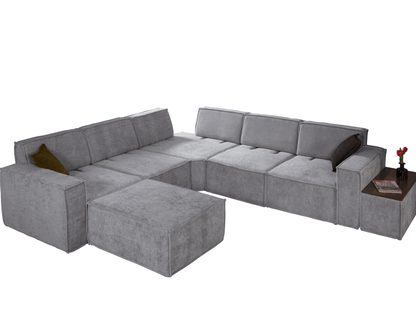 Modulares Ecksofa "Basil" + Hocker + Beistelltisch - Grau - Nobelaa