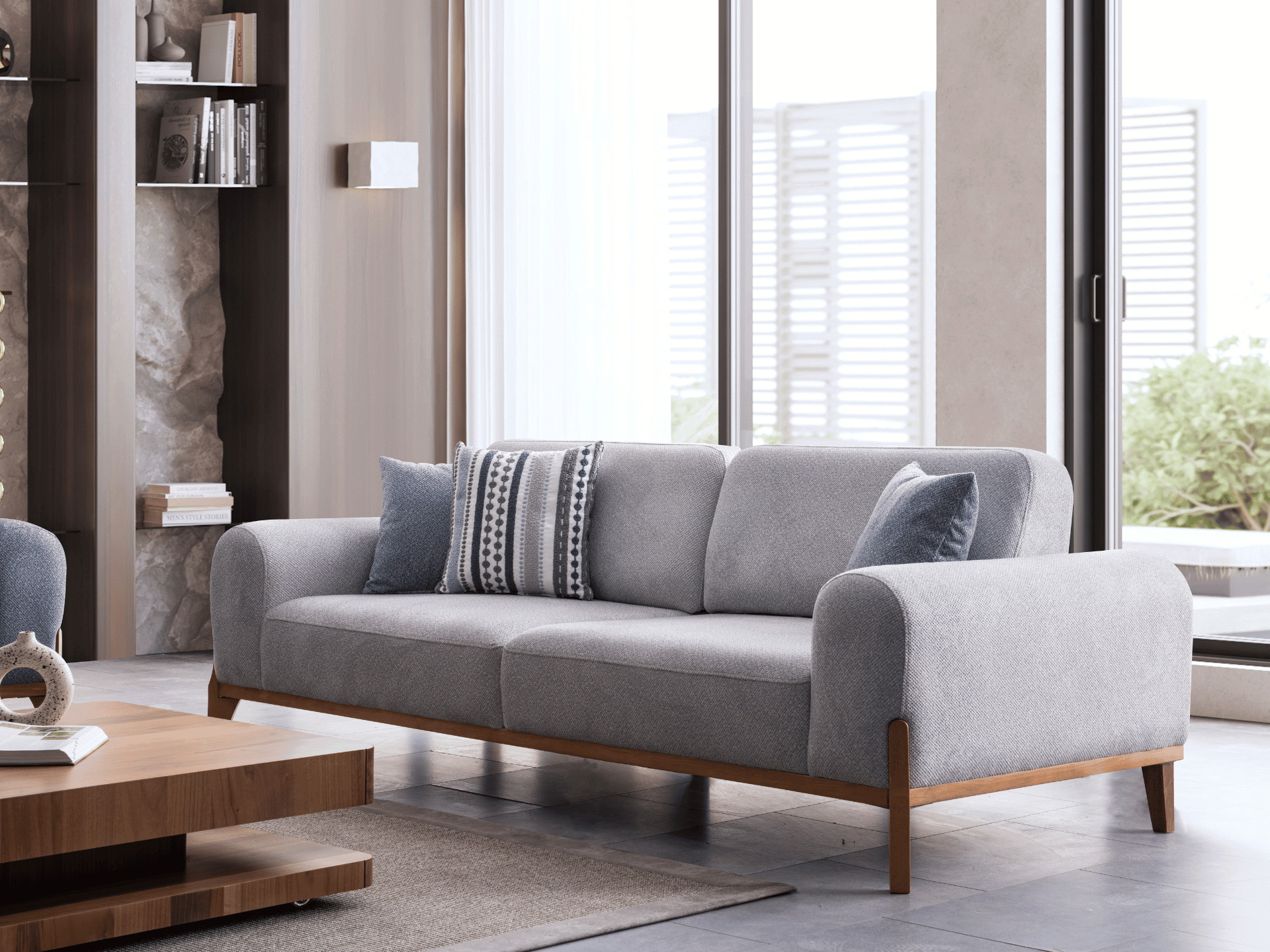 Sitzgruppe/Sofa Set - Wohnzimmergarnitur "Bluebell" - Hellblau/Grau - Nobelaa