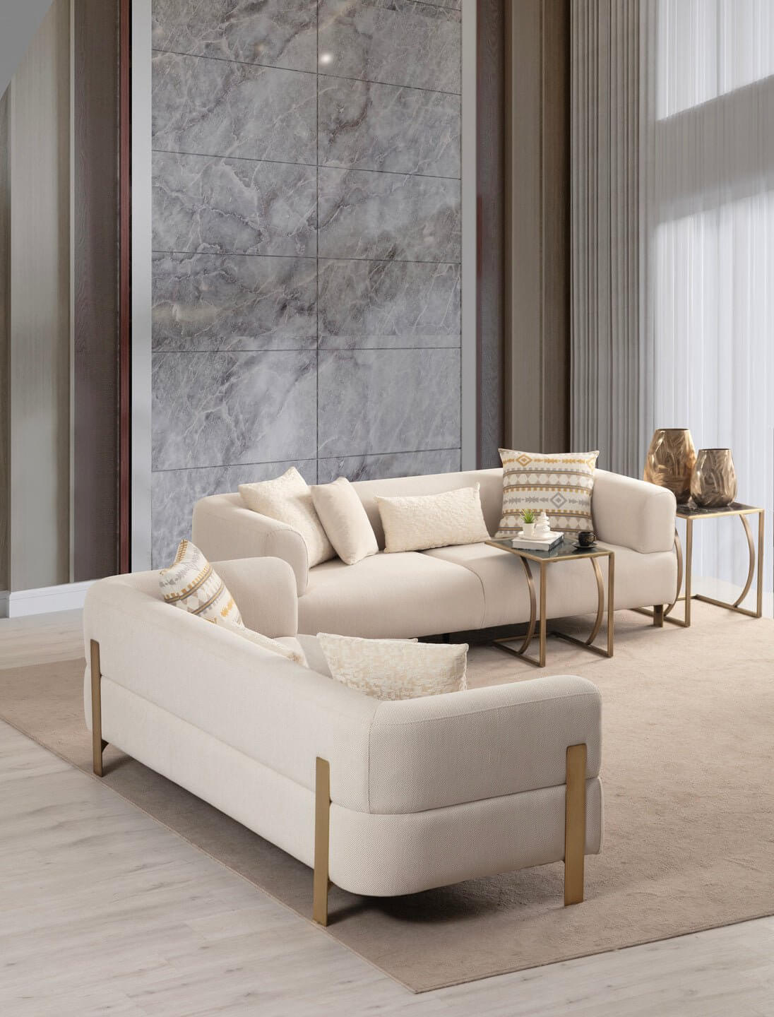 Sitzgruppe/Sofa Set - Wohnzimmergarnitur "Bouvardia" - Beige - Nobelaa