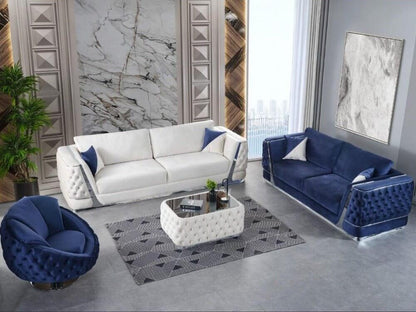 Sitzgruppe/Sofa Set - Wohnzimmergarnitur "Carnation" - Mitteltisch Weiß/Dunkelblau - Nobelaa