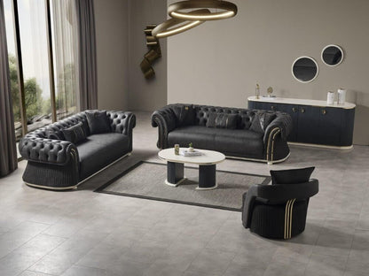 Sitzgruppe/Sofa Set - Wohnzimmergarnitur "Clover" - Schwarz - Nobelaa