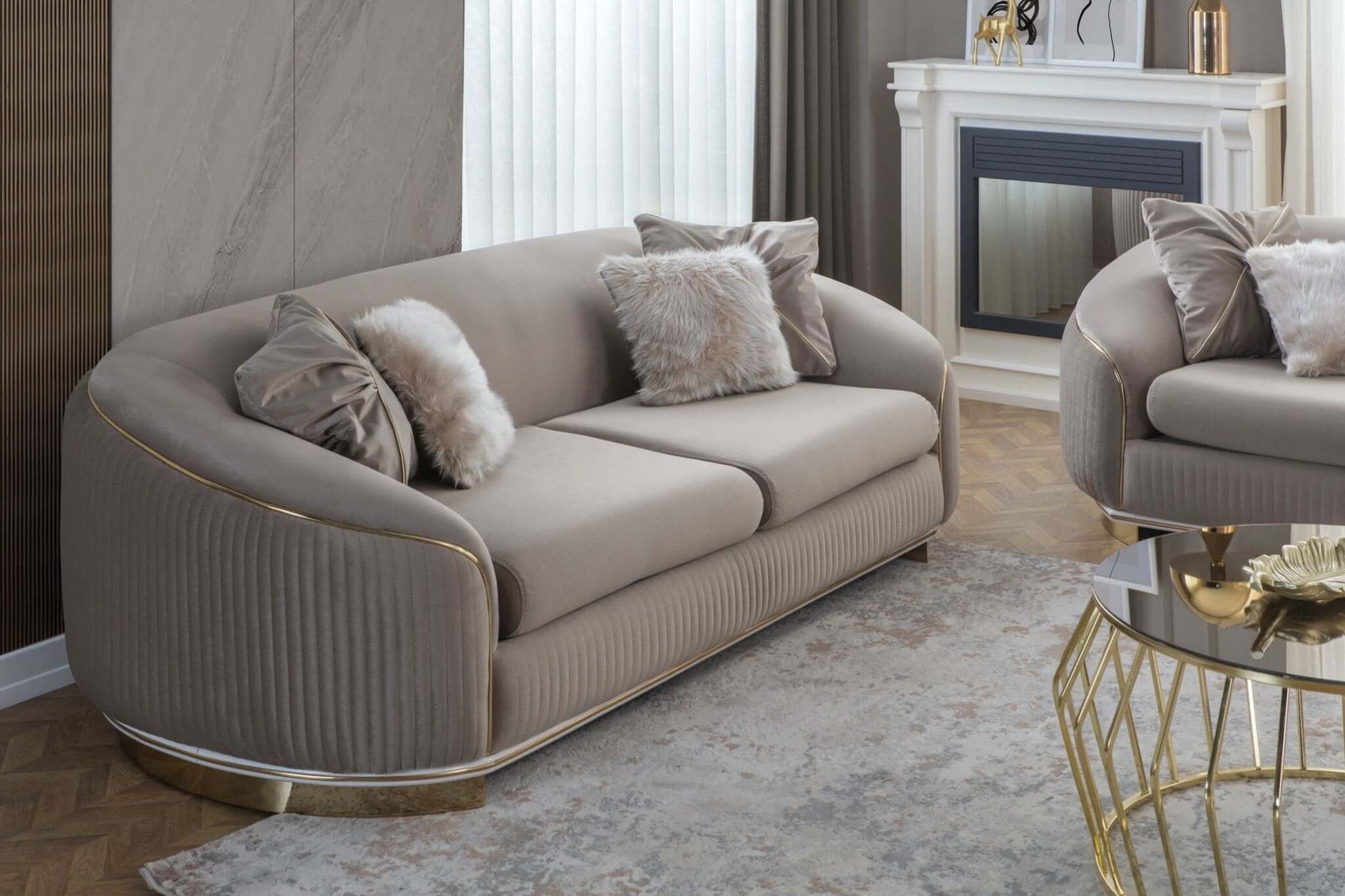 Sitzgruppe/Sofa Set - Wohnzimmergarnitur "Holly" - Beige - Nobelaa