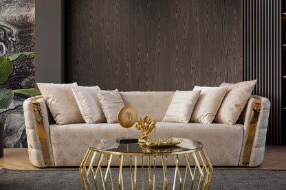 Sitzgruppe/Sofa Set - Wohnzimmergarnitur "Iris" - Weiß/Gold - Nobelaa