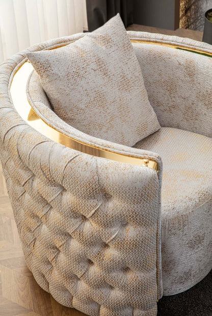 Sitzgruppe/Sofa Set - Wohnzimmergarnitur "Iris" - Weiß/Gold - Nobelaa