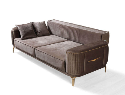 Sitzgruppe/Sofa Set - Wohnzimmergarnitur "Liliana" - Weiß/Dunkelbraun - Nobelaa