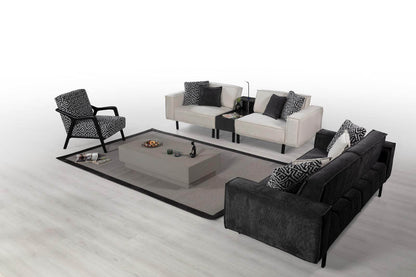 Sitzgruppe/Sofa Set - Wohnzimmergarnitur "Lotus" + Mittelkonsolentisch - Weiß/Schwarz - Nobelaa