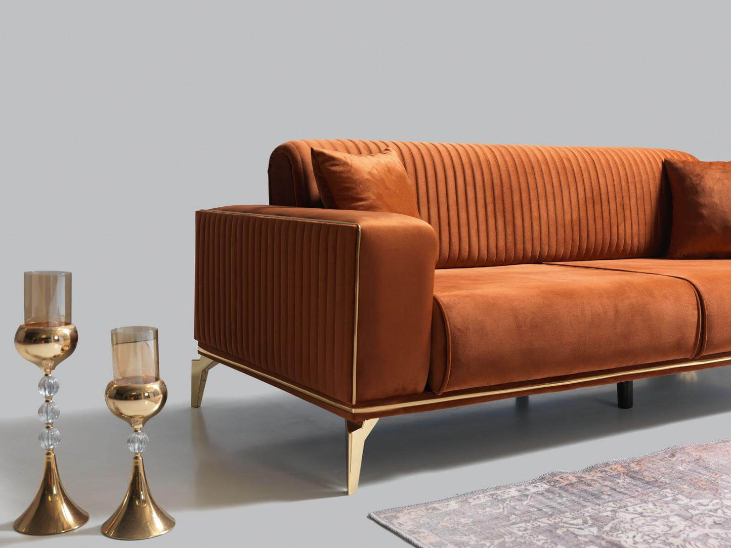 Sitzgruppe/Sofa Set - Wohnzimmergarnitur "Poppy" - Dunkelblau/Orange - Nobelaa