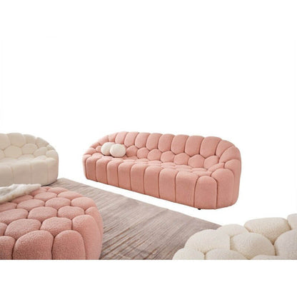 Sitzgruppe/Sofa Set - Wohnzimmergarnitur "Rosalia" 3+2+1 + Hocker - Weiß/Rosa - Nobelaa