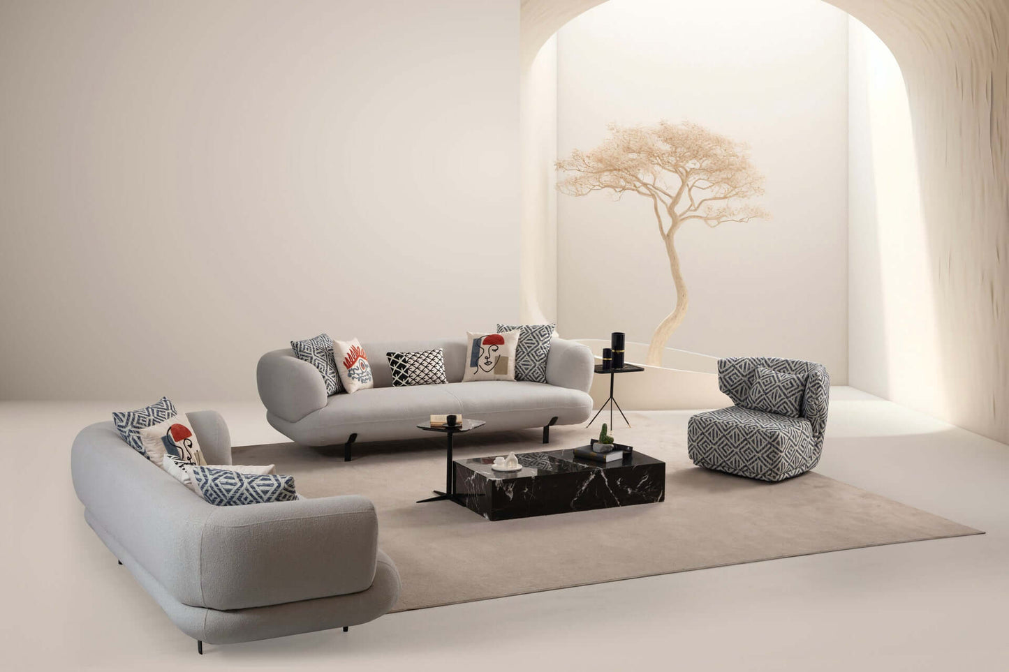 Sitzgruppe/Sofa Set - Wohnzimmergarnitur "Safflower" - Grau - Nobelaa