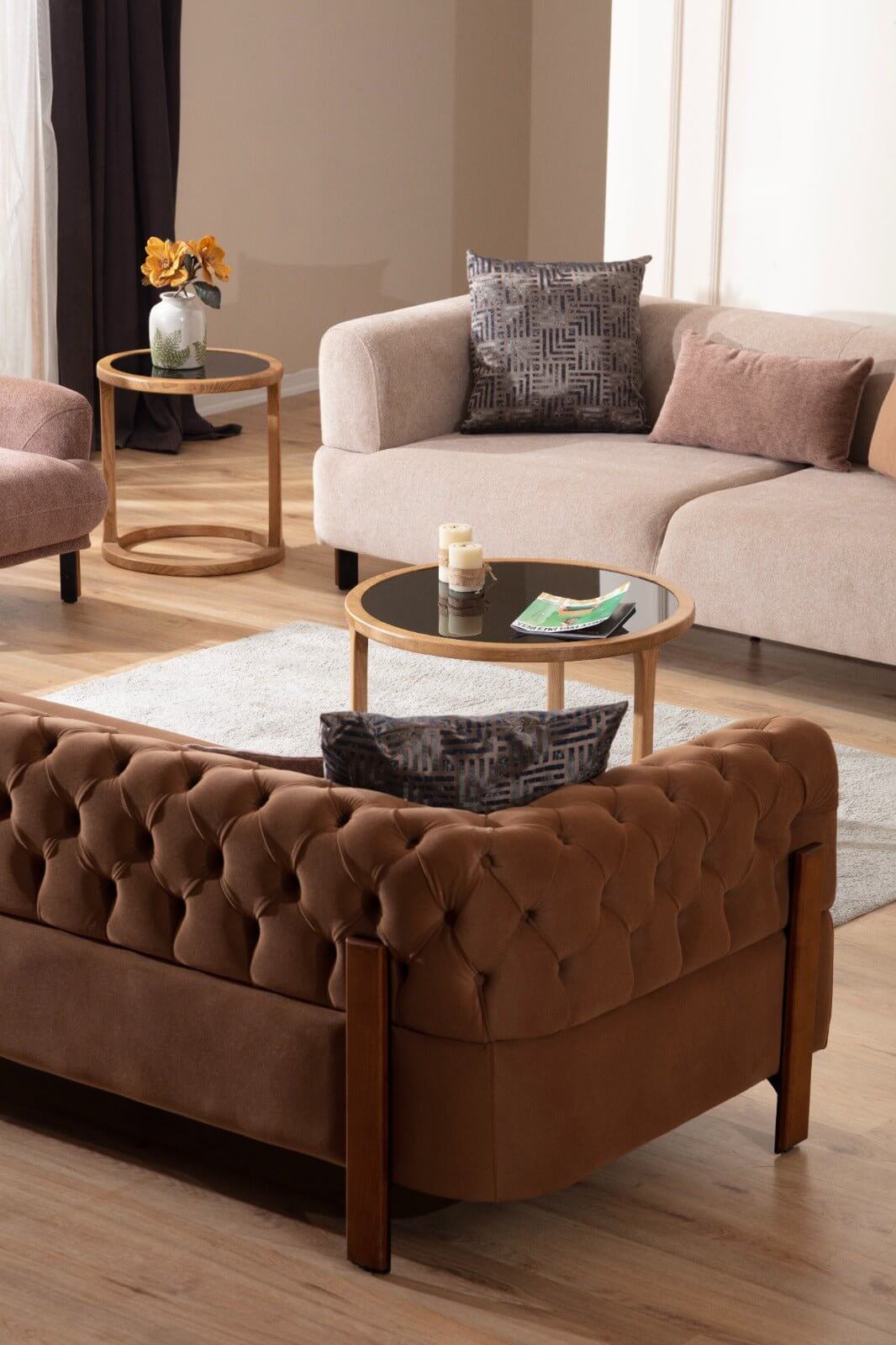 Sitzgruppe/Sofa Set - Wohnzimmergarnitur "Sage" - Beige/Braun - Nobelaa