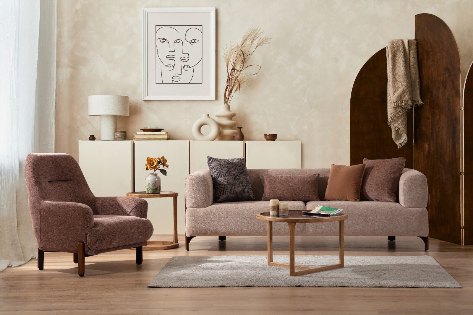 Sitzgruppe/Sofa Set - Wohnzimmergarnitur "Sage" - Beige/Braun - Nobelaa