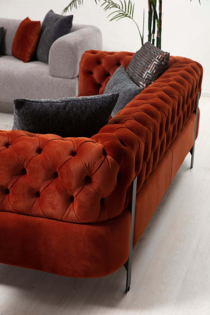 Sitzgruppe/Sofa Set - Wohnzimmergarnitur "Tigerlily" - Grau/Orange - Nobelaa